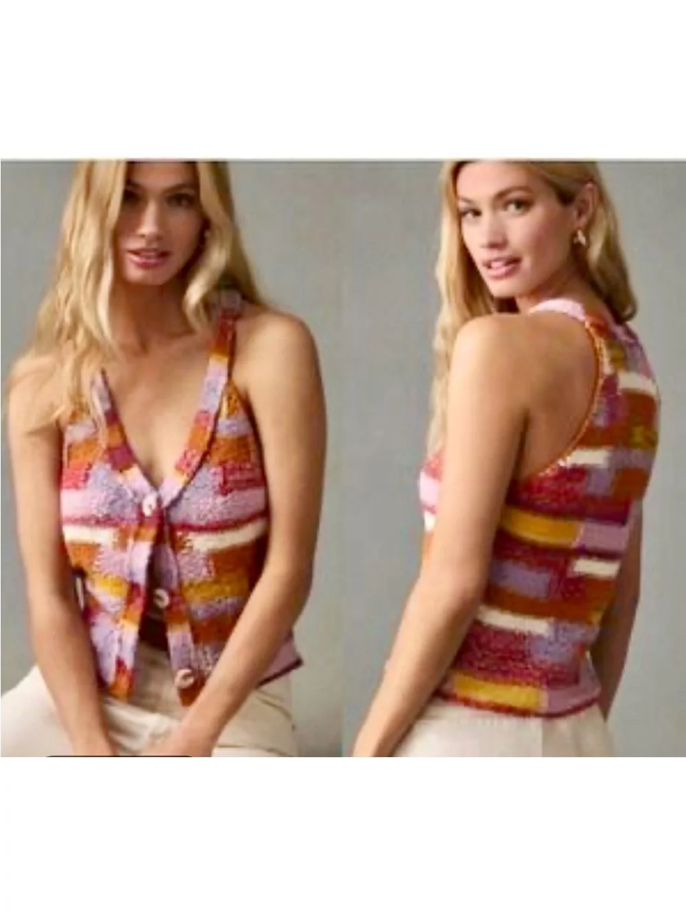 Anthropology Pilcro Multicolor Striped cotton knit vest top - Picture 3 of 7